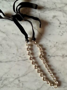 J. Crew Clear Crystal Link Necklace with Black Velvet Tie